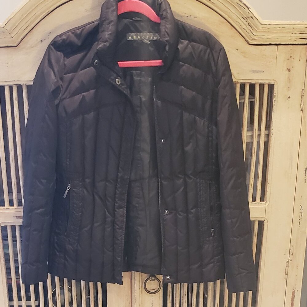 Kenneth Cole Reaction Black Down Fitted Puffer Jacket